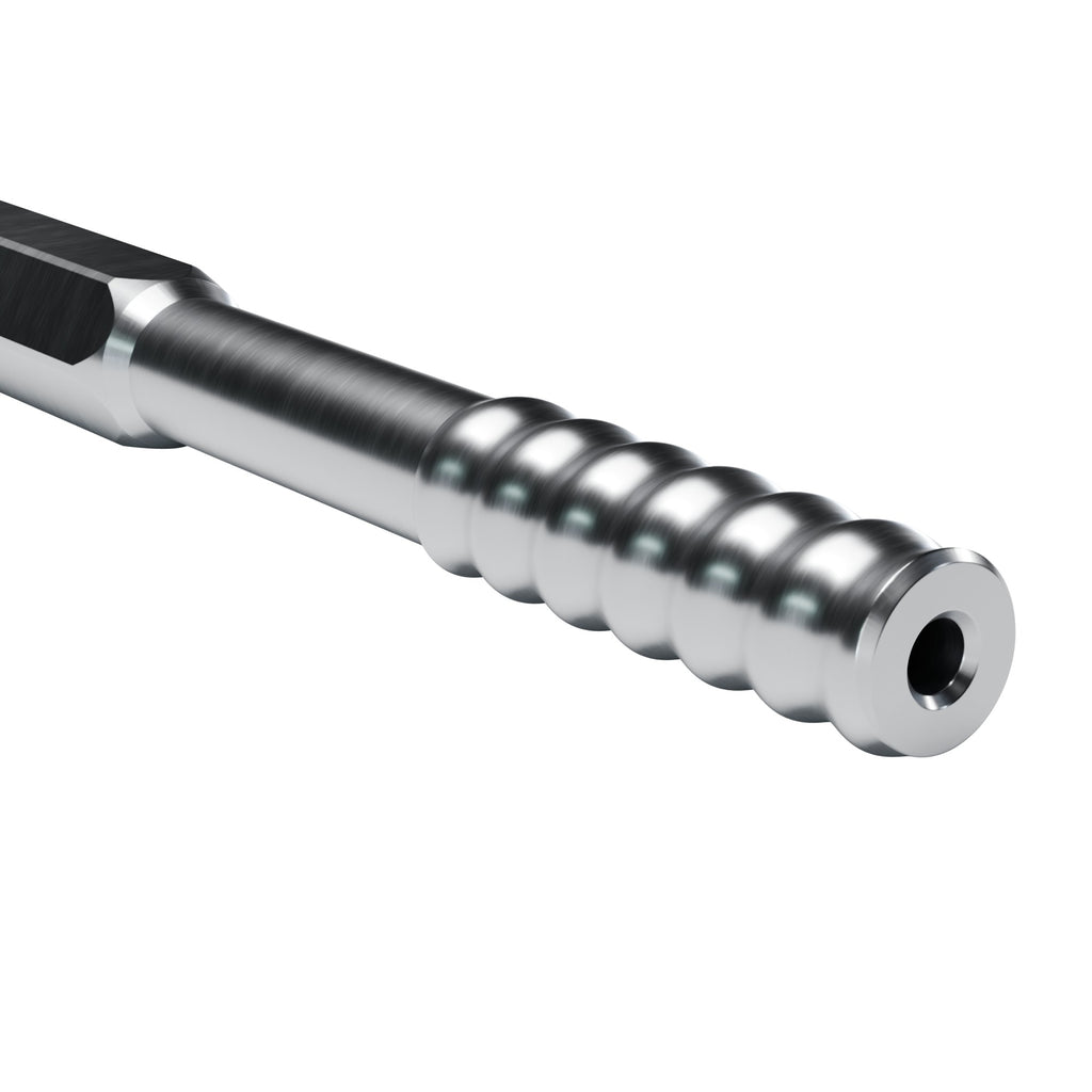 Brunner & Lay R25 drifter rod, R25 bit end on 1 in hex (render)