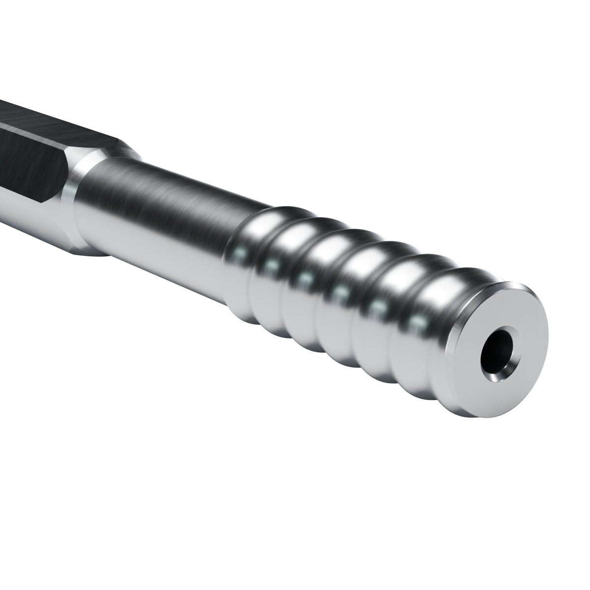 Brunner & Lay R32 drifter rod, R32 bit end on 1-1/4 in hex (render)