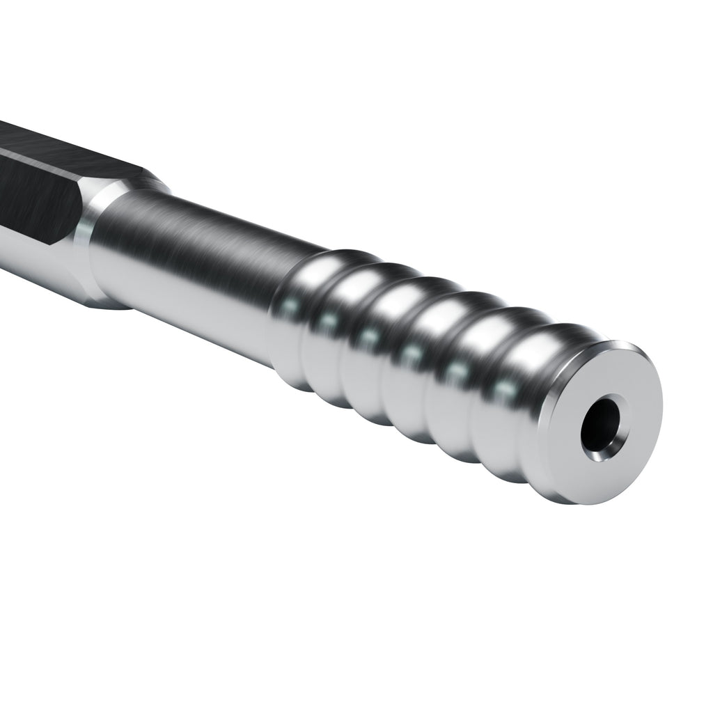Brunner & Lay T38 drifter rod, R32 bit end on 1-1/4 in hex (render)