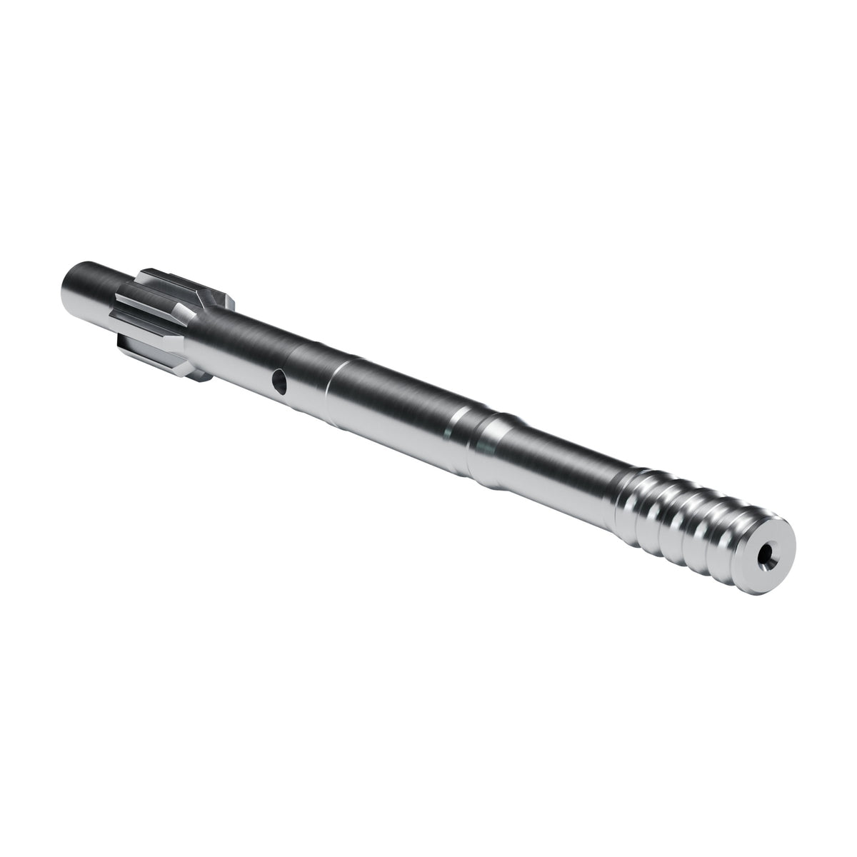 Brunner & Lay striking bar P107X for Atlas Copco / Epiroc drifters, 8 splines, external flush, male T38, 575 mm (render)