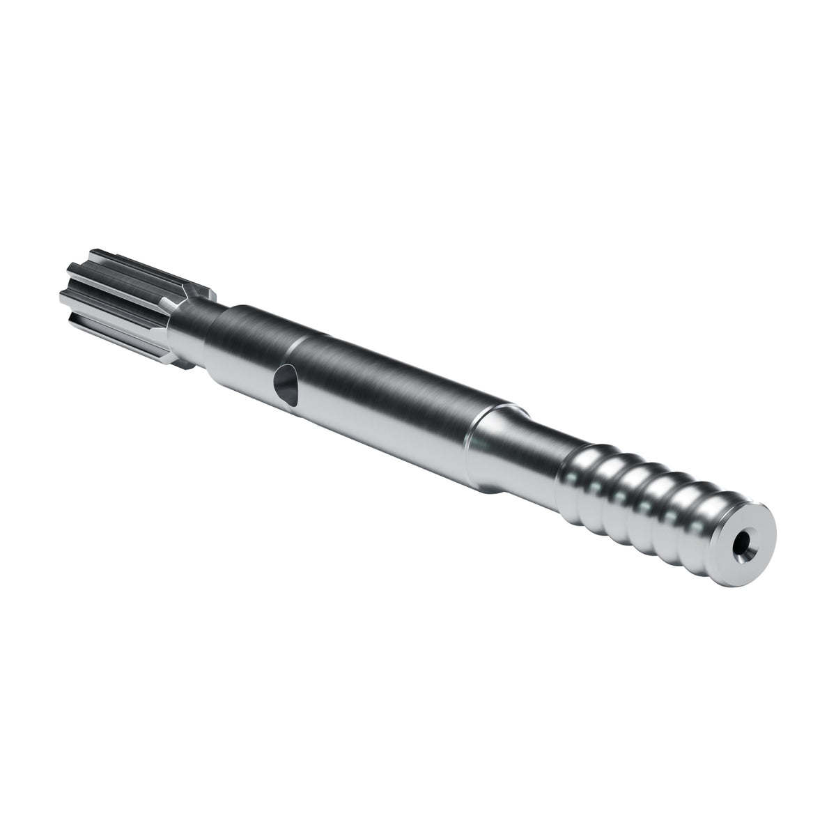 Brunner & Lay striking bar P133X for Atlas Copco / Epiroc drifters, 8 splines, external flush, male R32, 410 mm (render)