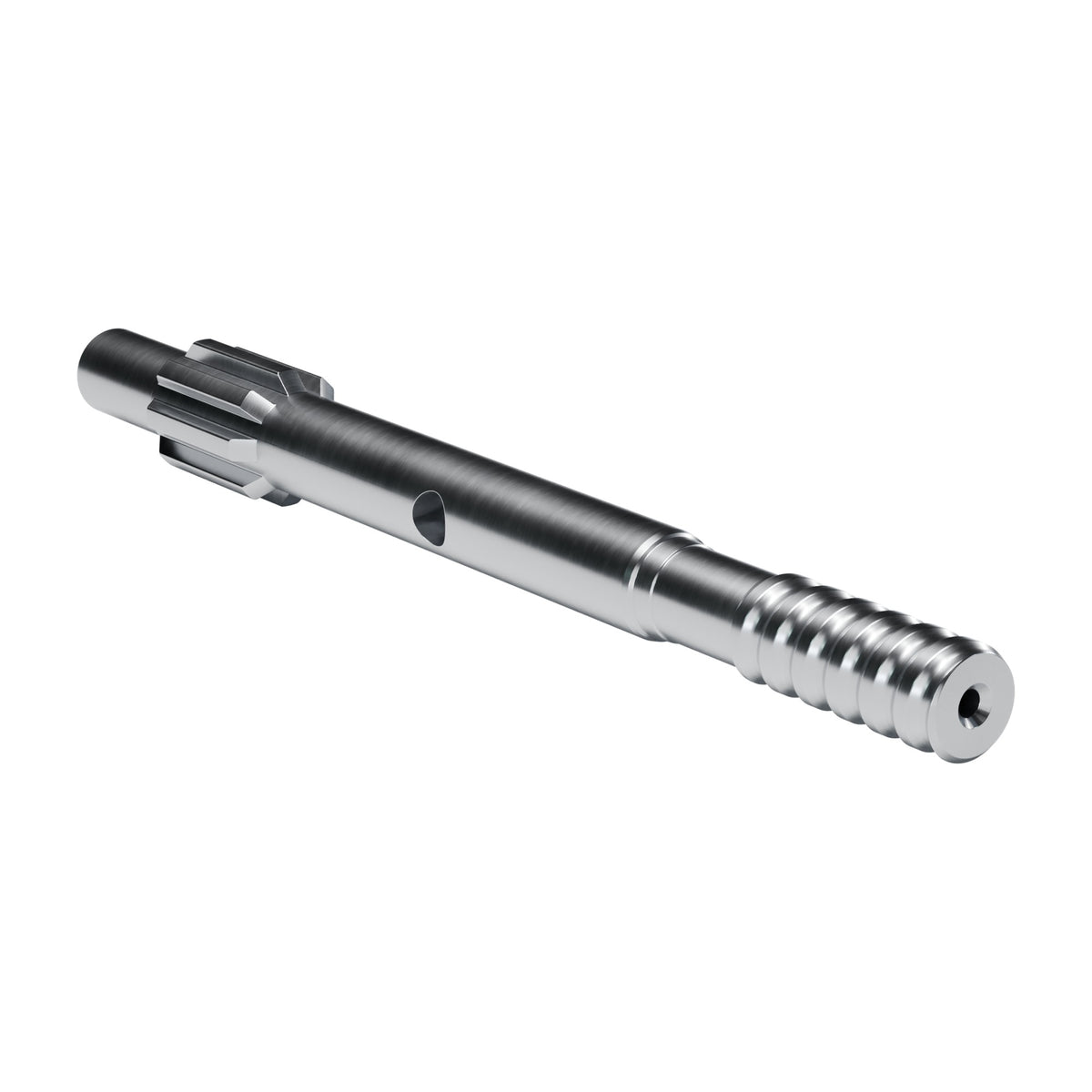 Brunner & Lay striking bar P28X for Atlas Copco / Epiroc drifters, 8 splines, external flush, male T38, 500 mm (render)