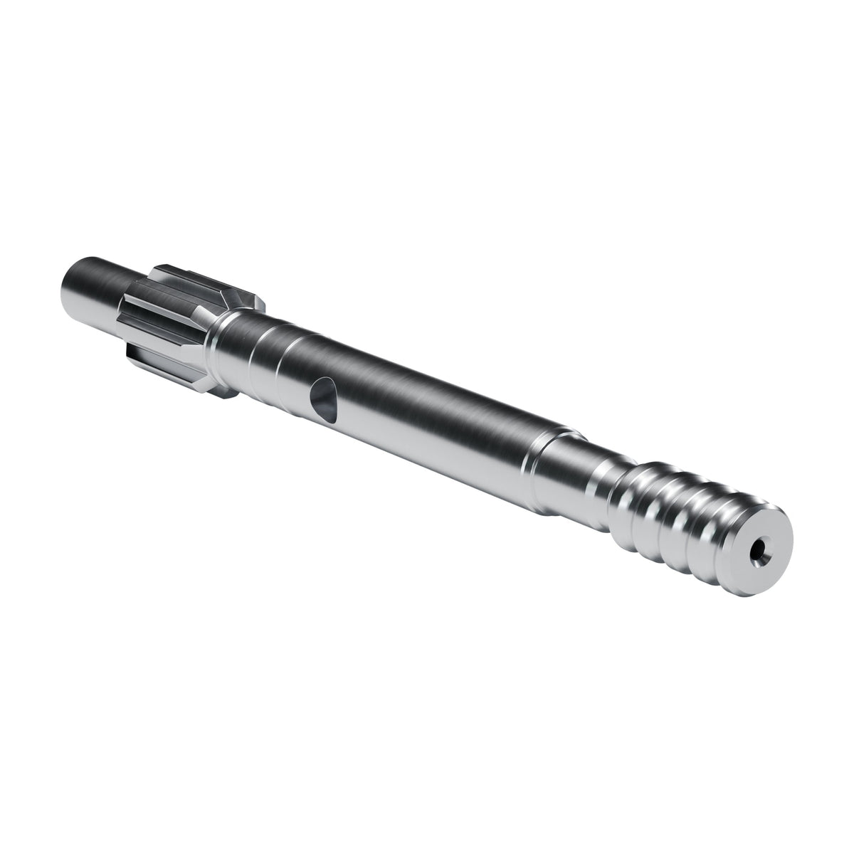 Brunner & Lay striking bar P29X for Atlas Copco / Epiroc, Secoma / Tamrock drifters, 8 splines, external flush, male T38, 485 mm (render)