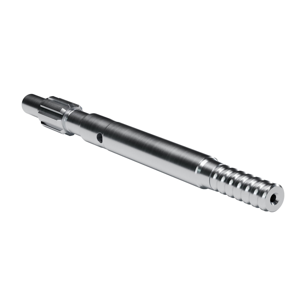 Brunner & Lay striking bar P32X for Atlas Copco / Epiroc drifters, 8 splines, external flush, male T38, 590 mm (render)