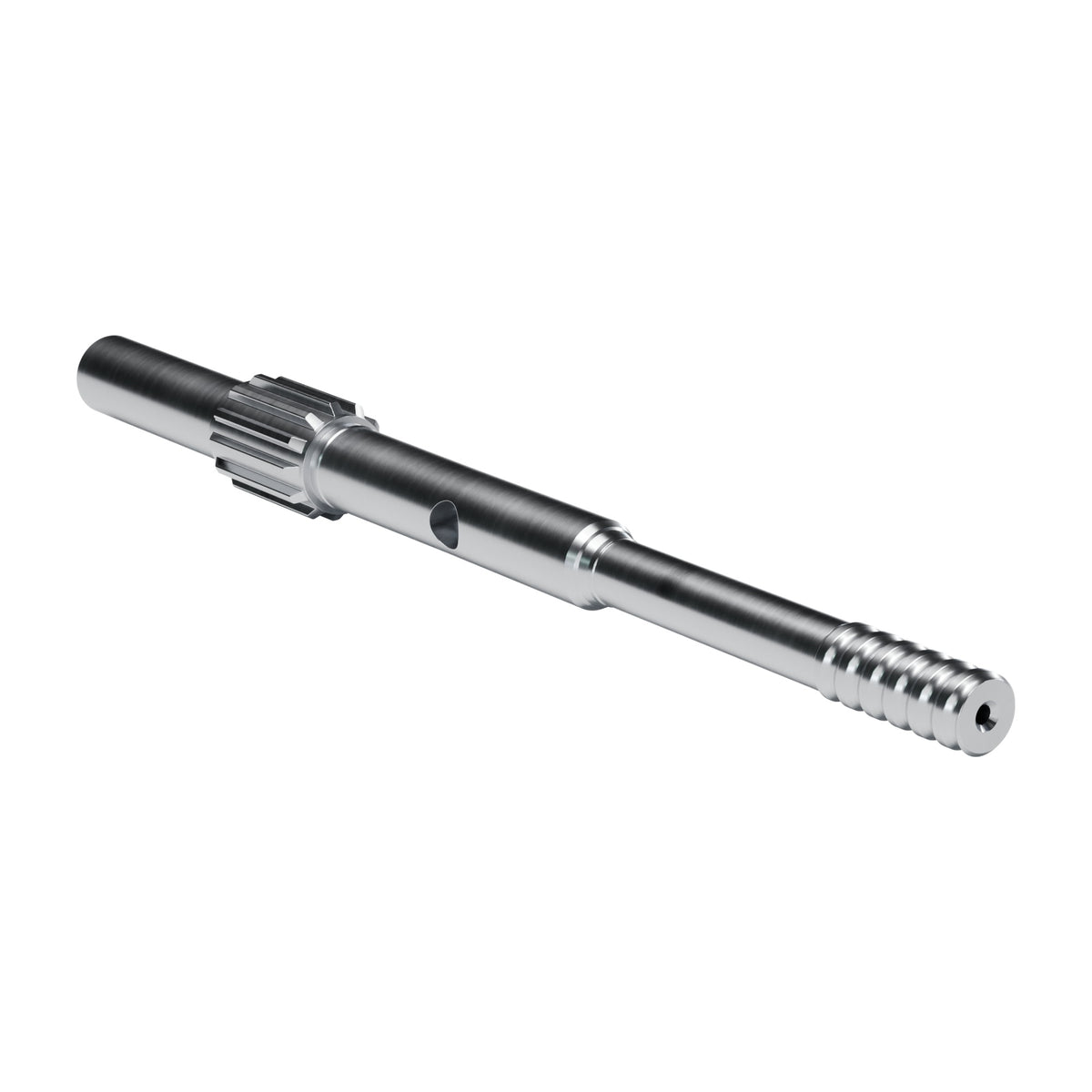 Brunner & Lay striking bar P35X for Gardner Denver / Reedrill / Caterpillar drifters, 12 splines, external flush, male T38, 724 mm (render)