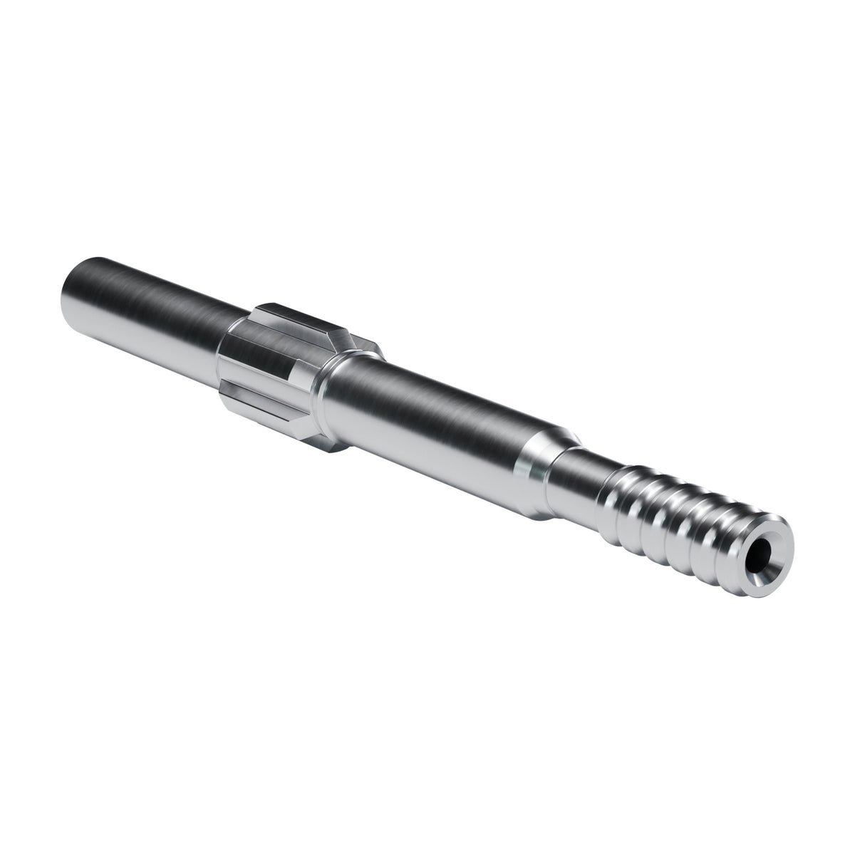 Brunner & Lay striking bar P42J for Atlas Copco / Epiroc, Ingersoll Rand, Montabert drifters, 6 splines, 14.3 mm blow tube, male T38, 536 mm (render)