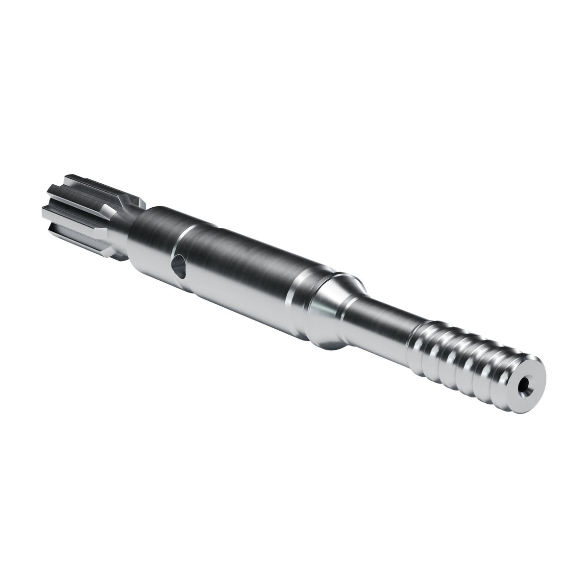 Brunner & Lay striking bar P47X for Atlas Copco / Epiroc drifters, 8 splines, external flush, male T38, 525 mm (render)