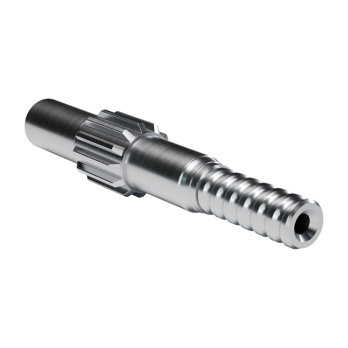 Brunner & Lay striking bar P67J for Ingersoll Rand drifters, 12 splines, 14.3 mm blow tube, male T38, 349 mm (render)