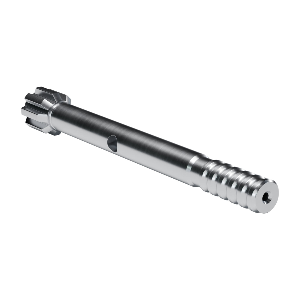Brunner & Lay striking bar P97X for Sandvik / Tamrock drifters, 8 splines, external flush, male T38, 451 mm (render)