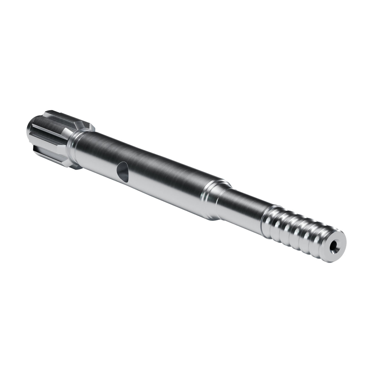 Brunner & Lay striking bar P99X for Sandvik / Tamrock drifters, 8 splines, external flush, male T38, 600 mm (render)