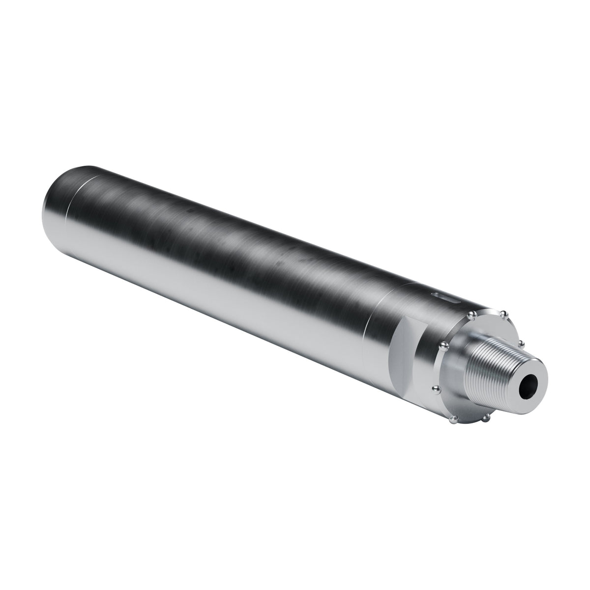 Rockmore ROK 875A DTH hammer, 4-1/2 API REG pin top sub, back reaming buttons (render, without bit)