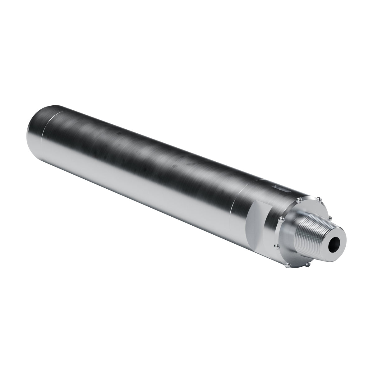Rockmore ROK 87A-380 DTH hammer, 4-1/2 API REG pin top sub, back reaming buttons (render, without bit)