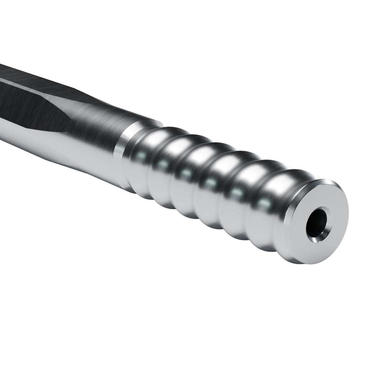 Rockmore R28 drifter rod, R28 bit end on 28 mm hex (render)