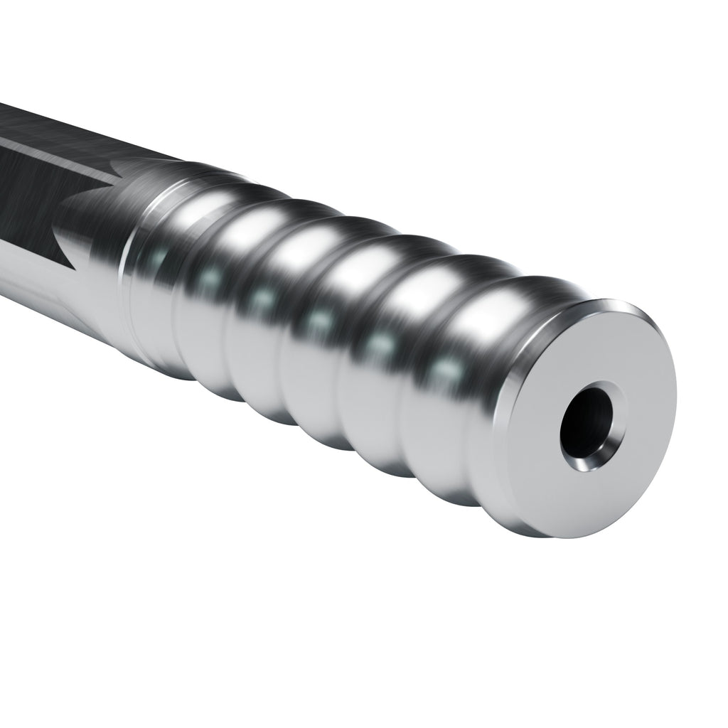 Rockmore R28 drifter rod, R32 drill end on 28 mm hex (render)