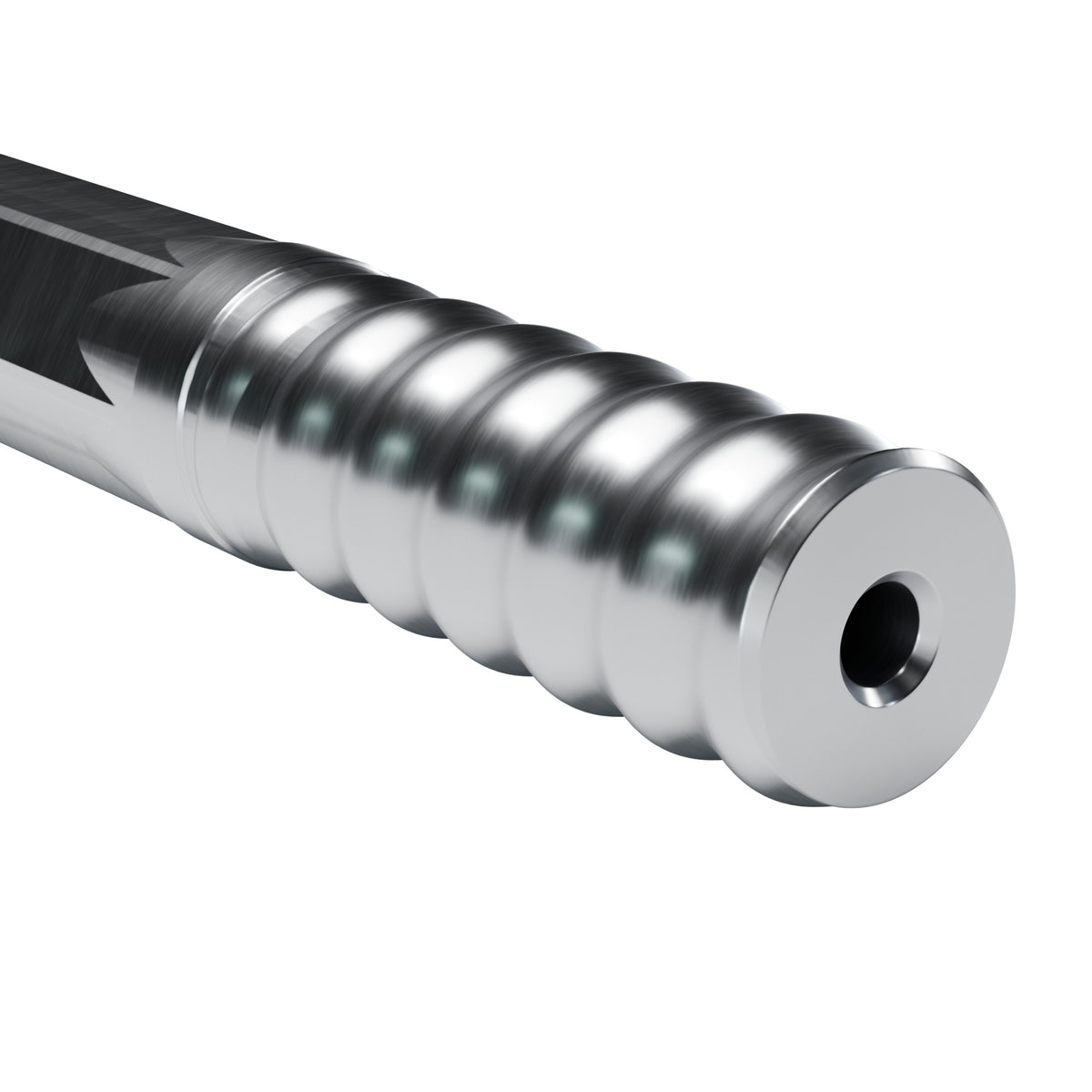 Rockmore R28 drifter rod, R32 drill end on 28 mm hex (render)