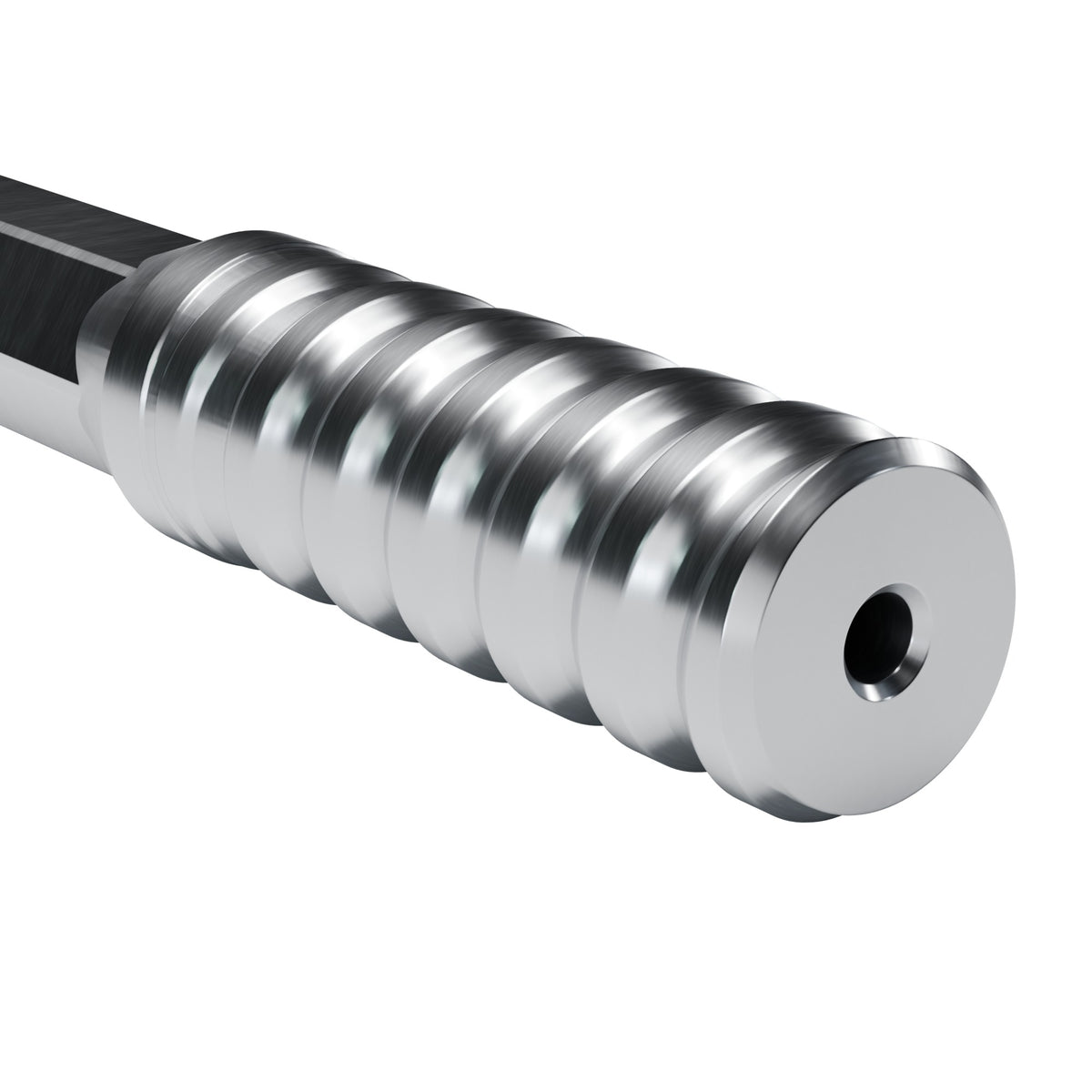 Rockmore R28 drifter rod, T38 drill end on 28 mm hex (render)