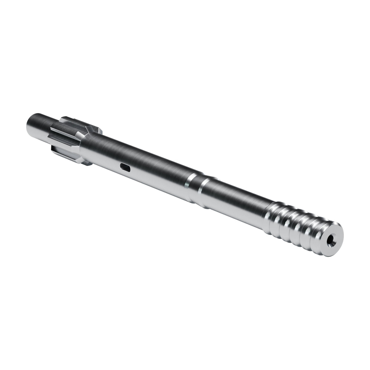 Rockmore shank adapter for Epiroc COP 1036, 1038, 1238 drifters, 8 splines, male T38, 575 mm, part T3835SF-005 (render)