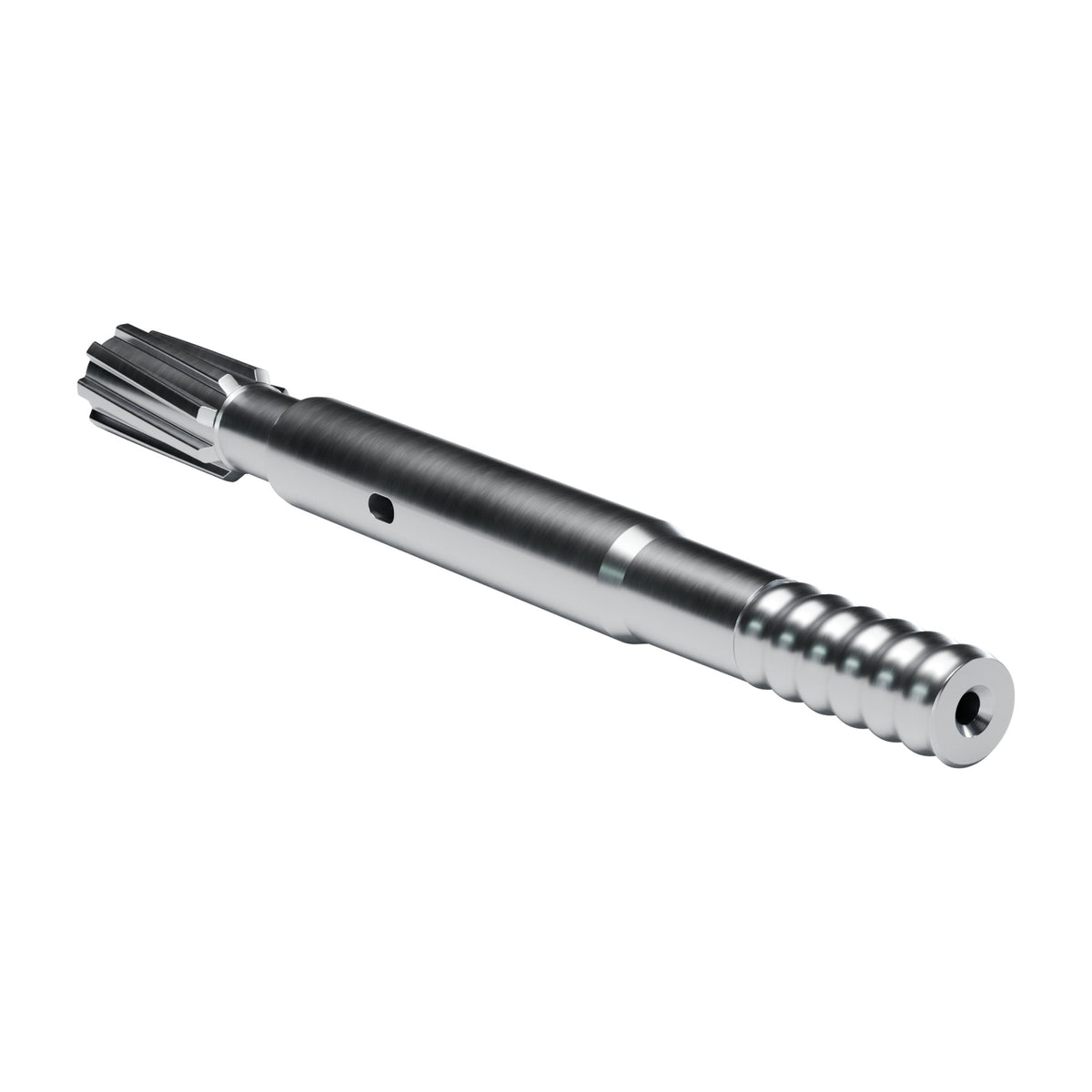 Rockmore shank adapter for Epiroc COP 1140, 1435, SC14, RR14 drifters, 8 helical splines, male R32, 410 mm (render)