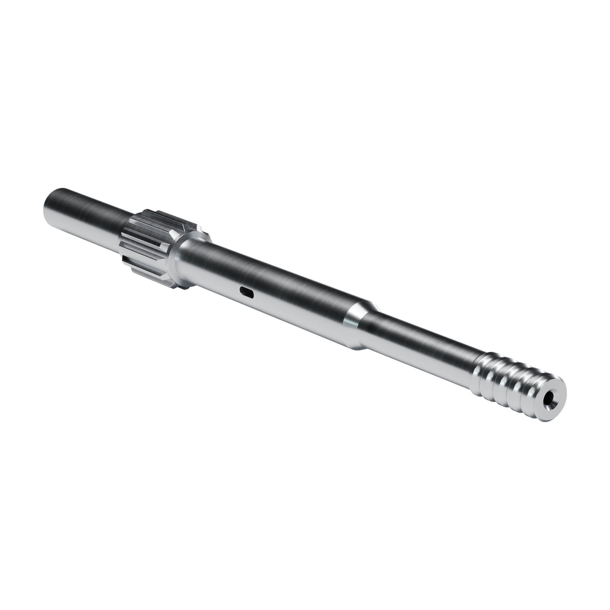 Rockmore shank adapter for Gardner Denver HPR 1 H drifters, 12 splines, male T38, 725 mm (render)