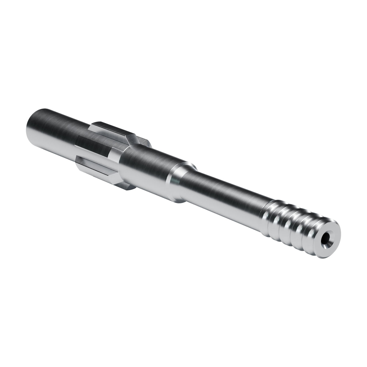 Rockmore shank adapter for Ingersoll Rand YH 65, 70, 80 drifters, 6 splines, male T38, 495 mm (render)