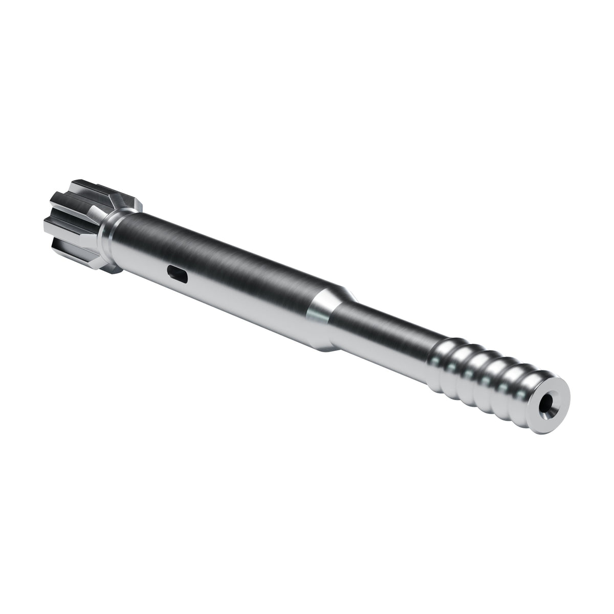 Rockmore shank adapter for Montabert HC 40, 50 drifters, 8 splines, male R32, 440 mm (render)