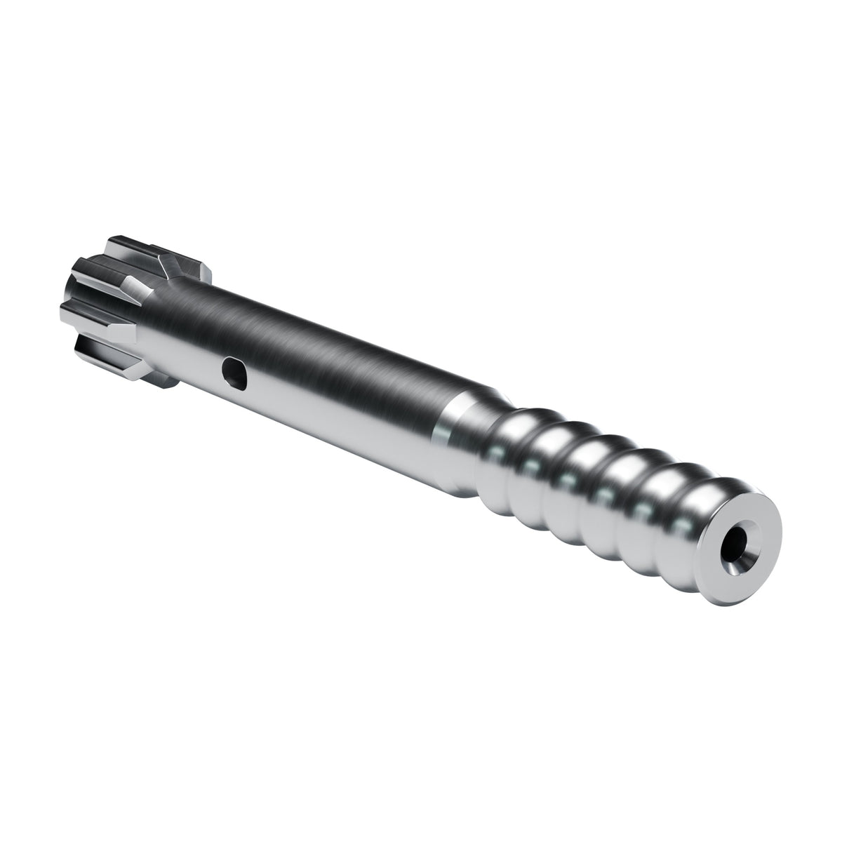 Rockmore shank adapter for Sandvik HLX 1, RD 106 drifters, 8 splines, male R28, 265 mm (render)