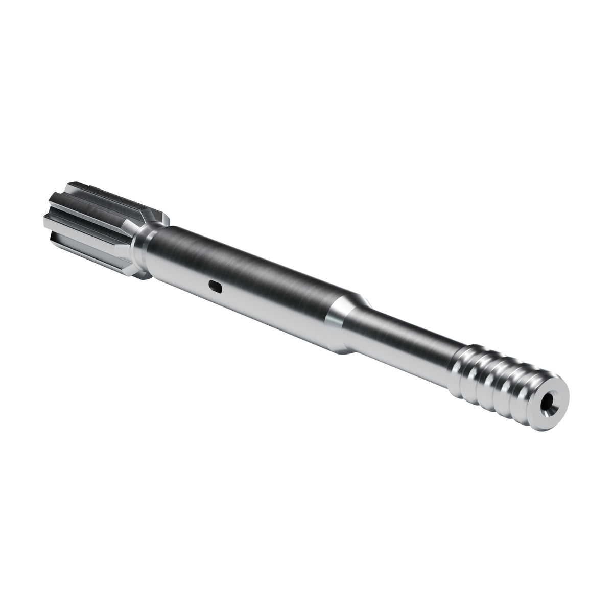 Rockmore shank adapter for Sandvik HLX 5 PE-45 drifters, 8 splines, male T38, 575 mm (render)