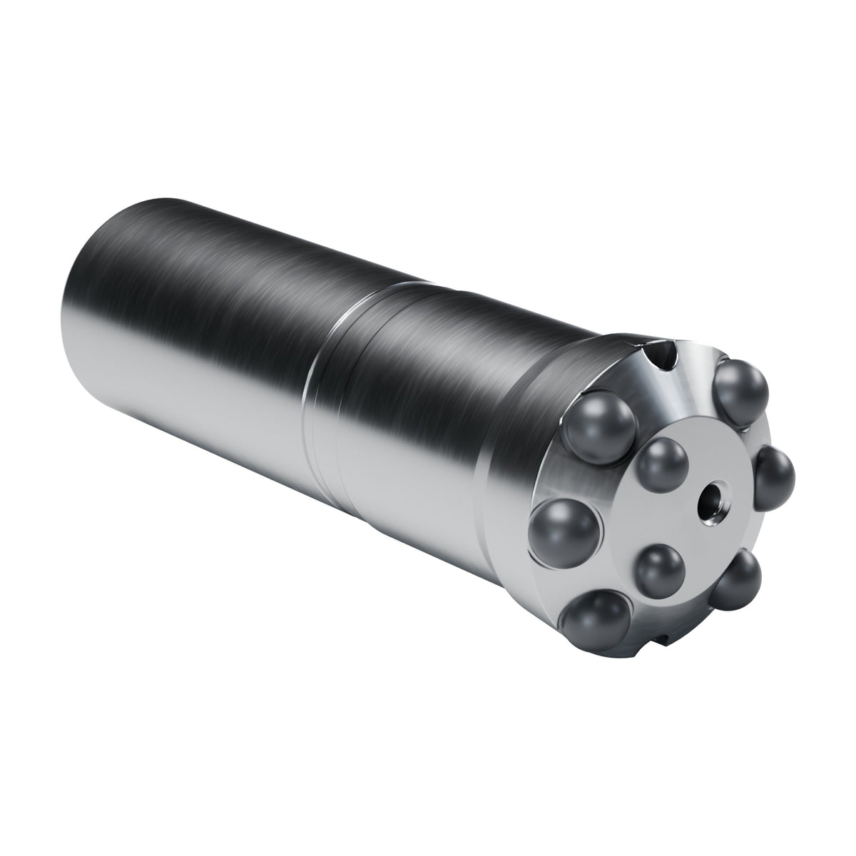 Brunner & Lay R25 button bit, crown, 6 gauge + 2 centre buttons, 1 front flushing hole (render)
