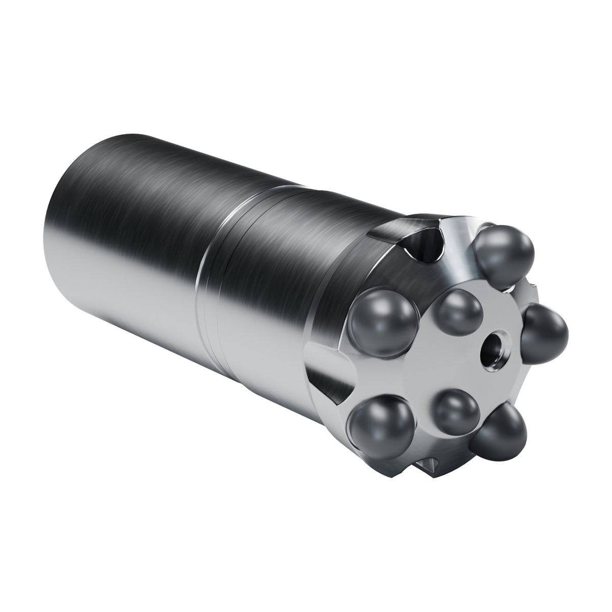 Brunner & Lay R25 button bit, modified chisel, 5 gauge + 2 centre buttons, 1 front flushing hole (render)