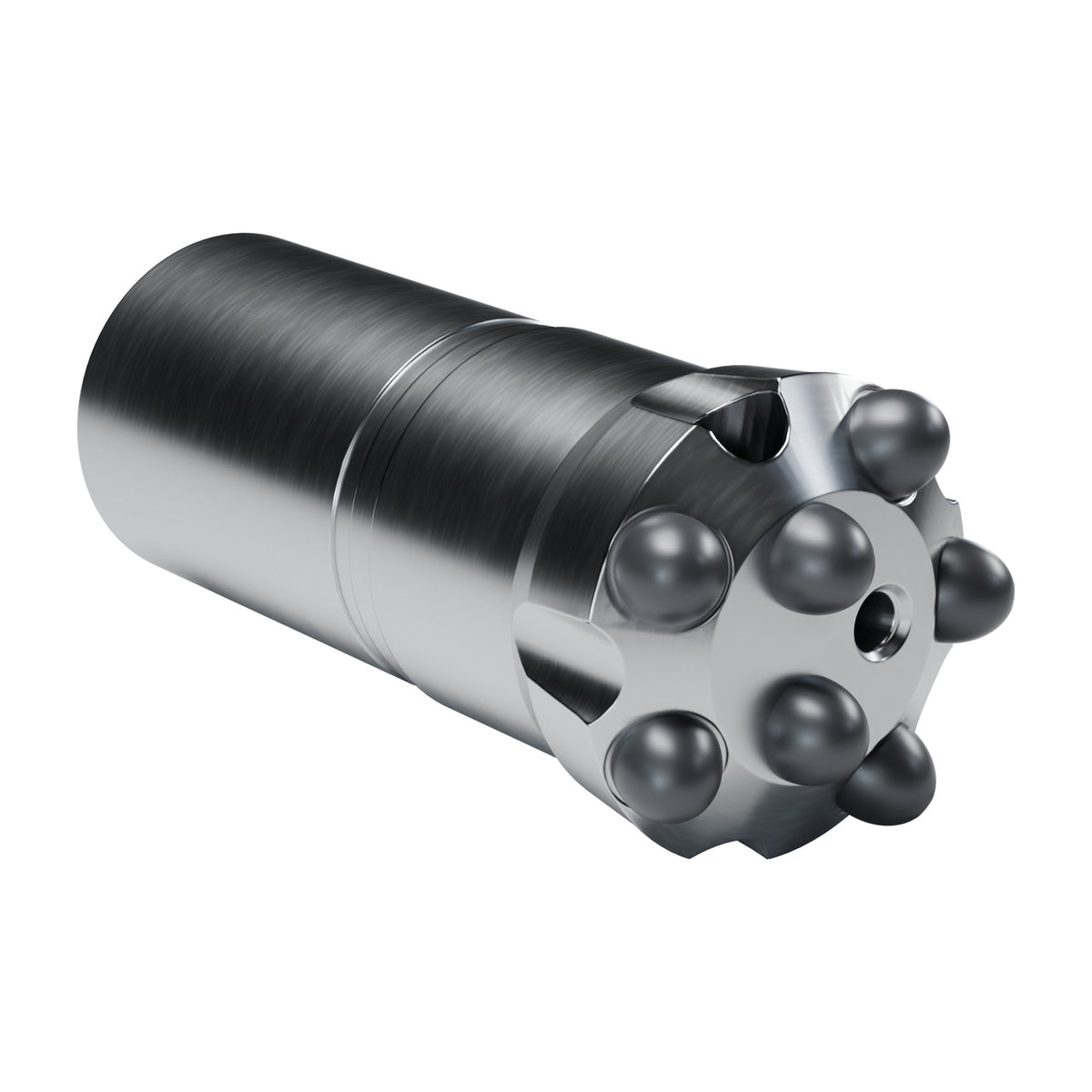 Brunner & Lay R32 button bit, modified chisel, 5 gauge + 2 centre buttons, 1 front flushing hole (render)