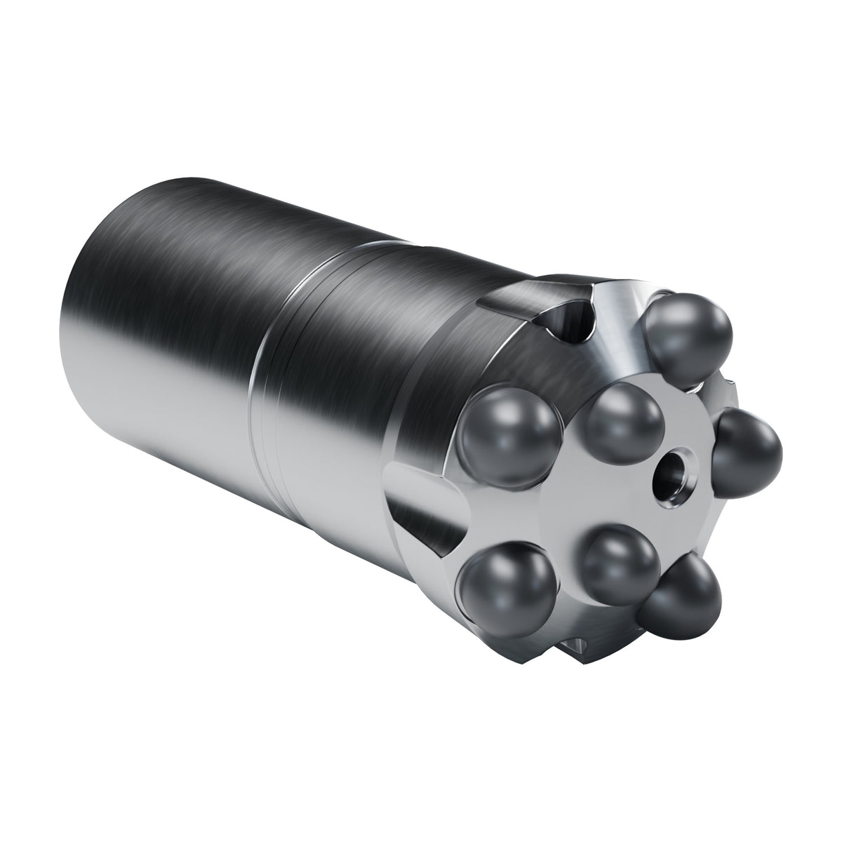 Brunner & Lay R35 button bit, modified chisel, 5 gauge + 2 centre buttons, 1 front flushing hole (render)