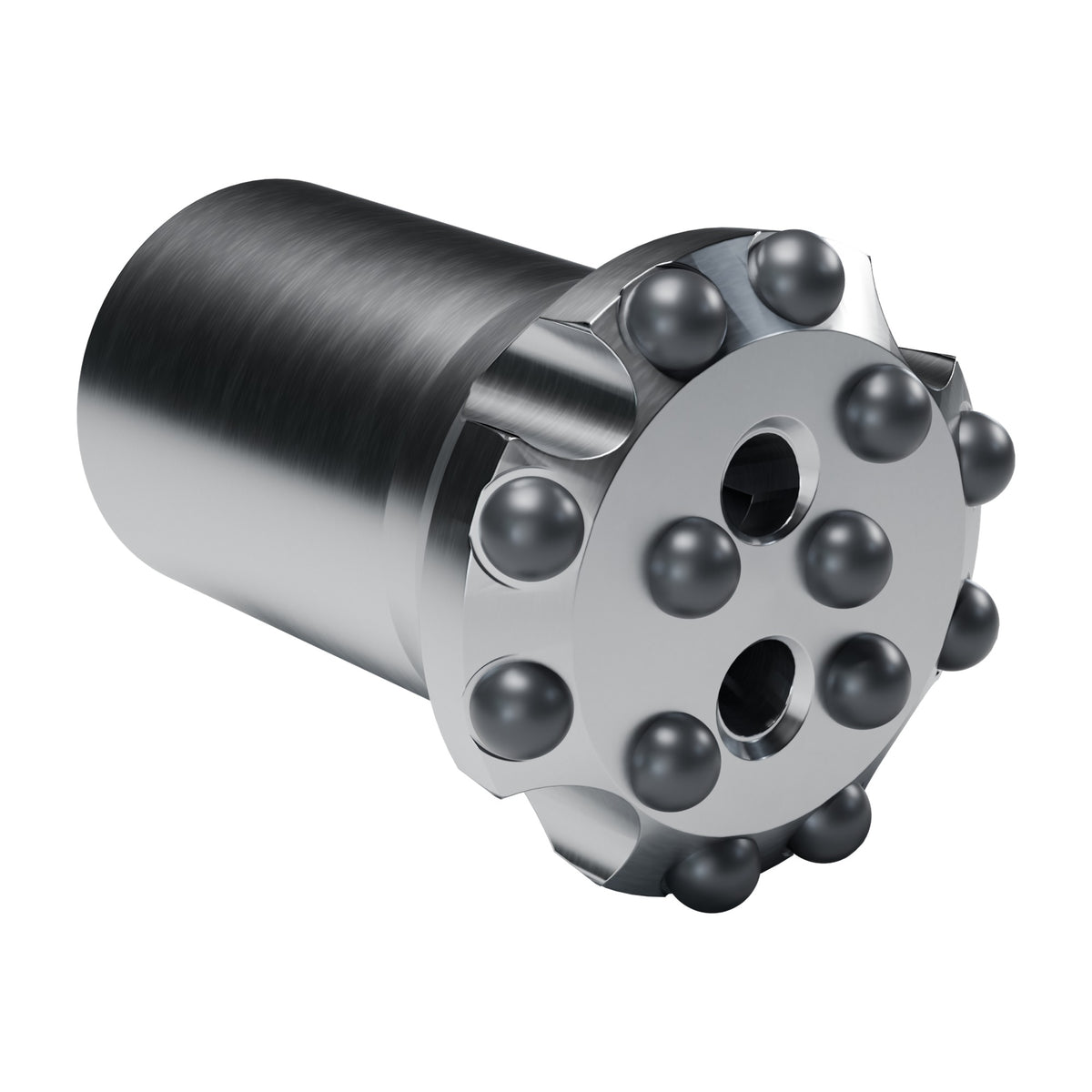 Brunner & Lay R38 button bit, flat face, HI-duty, 8 gauge + 5 mid buttons, 2 front flushing holes (render)