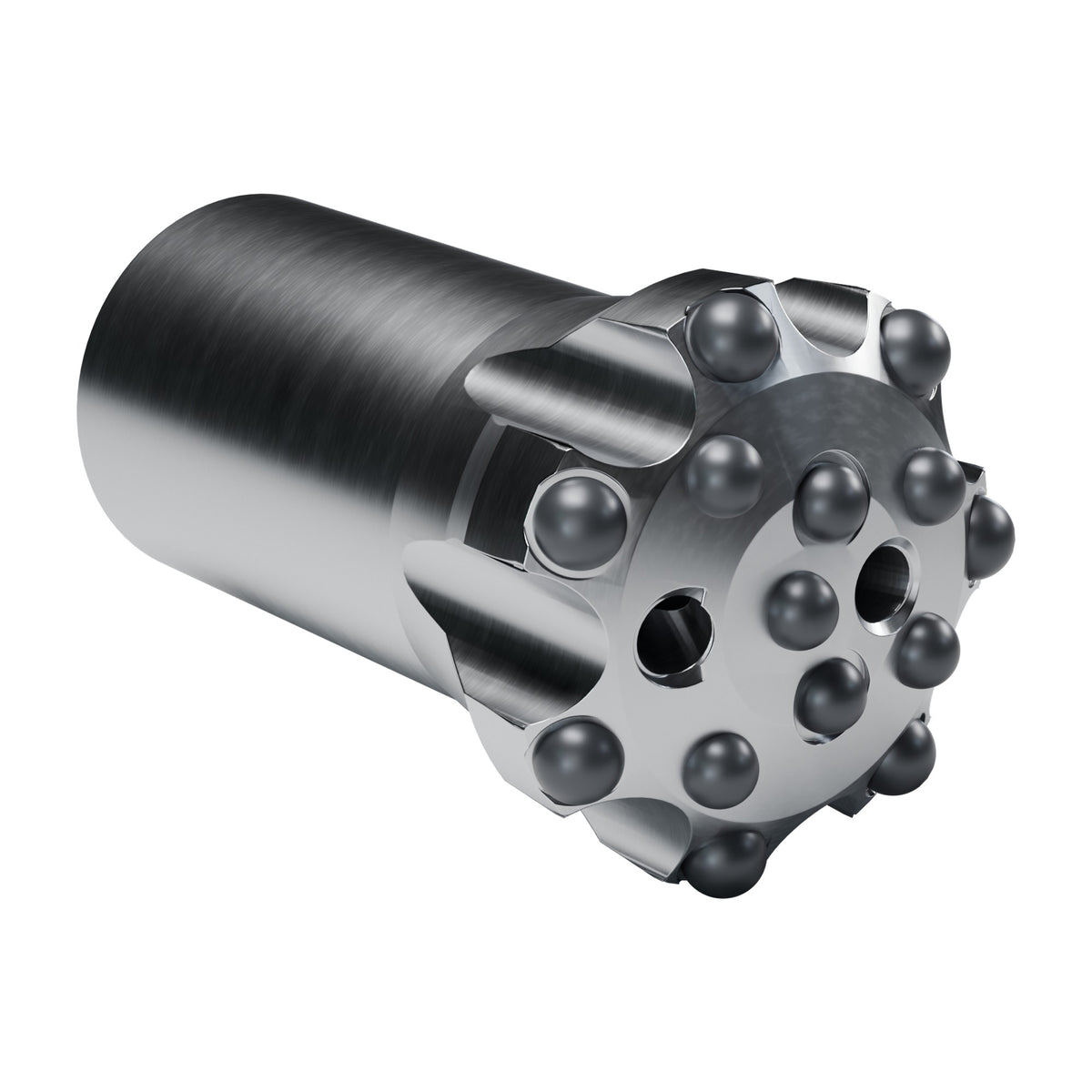 Brunner & Lay R38 button bit, crown, 7 gauge + 4 mid + 3 centre buttons, 2 front flushing holes (render)