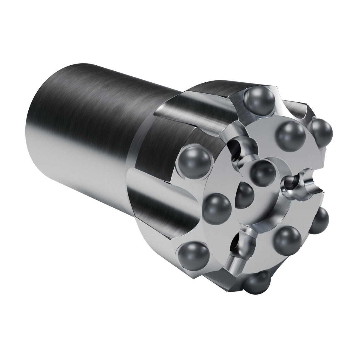 Brunner & Lay T45 button bit, drop centre, 6 gauge + 3 mid + 2 centre buttons, 3 front flushing holes (render)