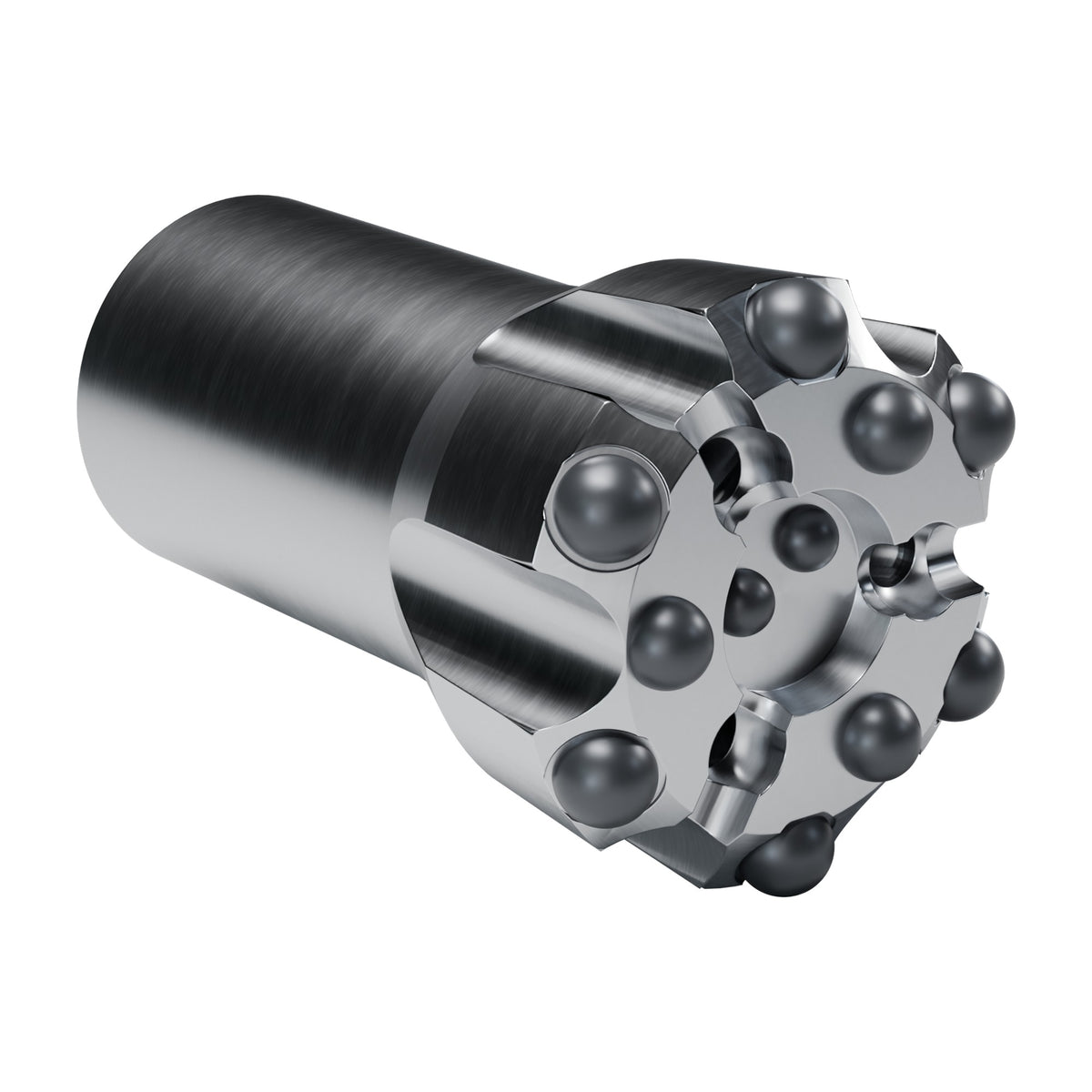 Brunner & Lay T51 button bit, drop centre, 6 gauge + 3 mid + 2 centre buttons, 3 front flushing holes (render)