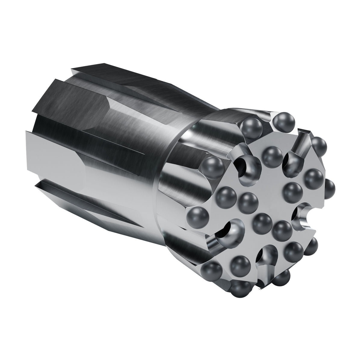 Rockmore GT60 button bit, flat face, Starflow, XTRAC, 10 gauge + 9 front buttons, 5 front flushing holes (render)