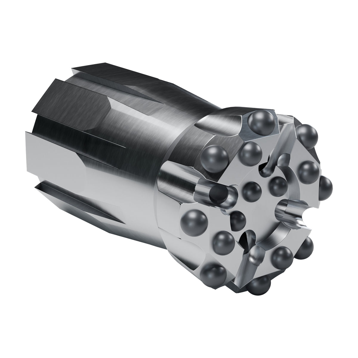 Rockmore GT60 button bit, drop centre XTRAC, 8 gauge + 4 front + 3 centre buttons, 4 front flushing holes (render)