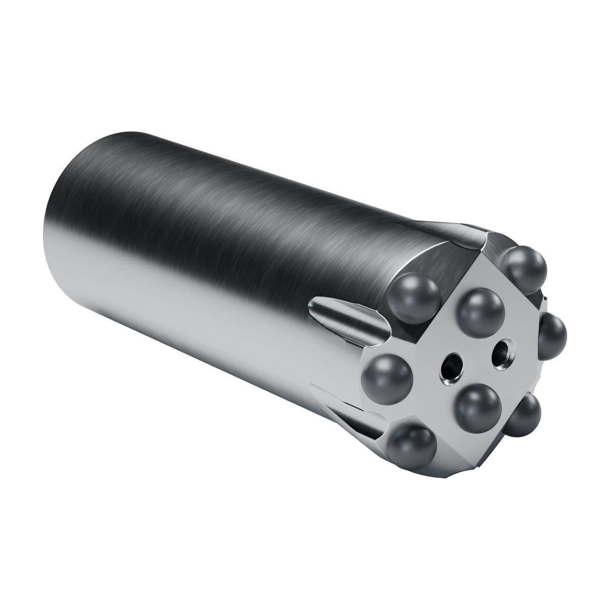 Rockmore R32 button bit, B design, 6 gauge + 2 front buttons, 2 front flushing holes (render)