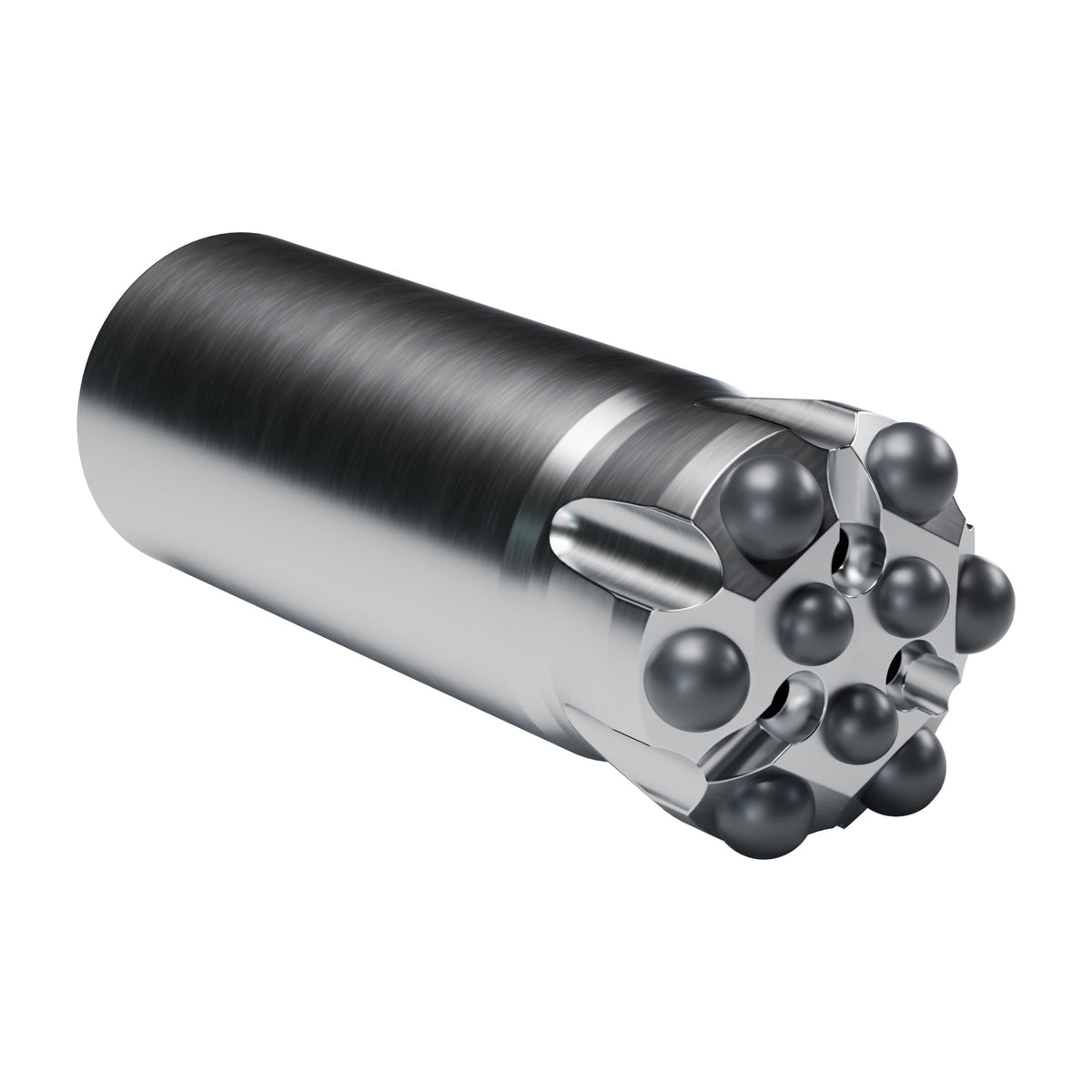Rockmore R32 button bit, B6 design, 6 gauge + 3 front buttons, 3 front flushing holes (render)