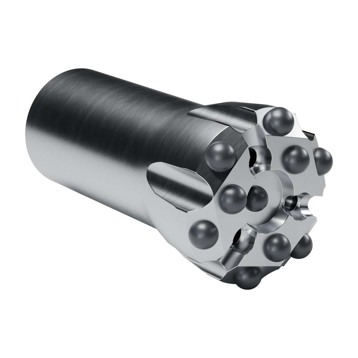 Rockmore R32 button bit, drop centre, 6 gauge + 3 front + 1 centre buttons, 3 front flushing holes (render)