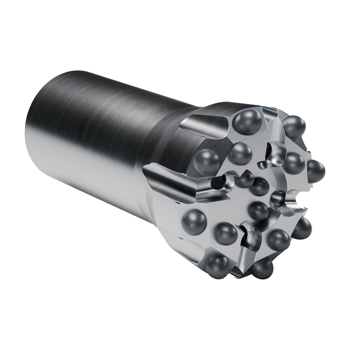 Rockmore T-WiZ60 button bit, drop centre, 8 gauge + 4 front + 3 centre buttons, 4 front flushing holes (render)
