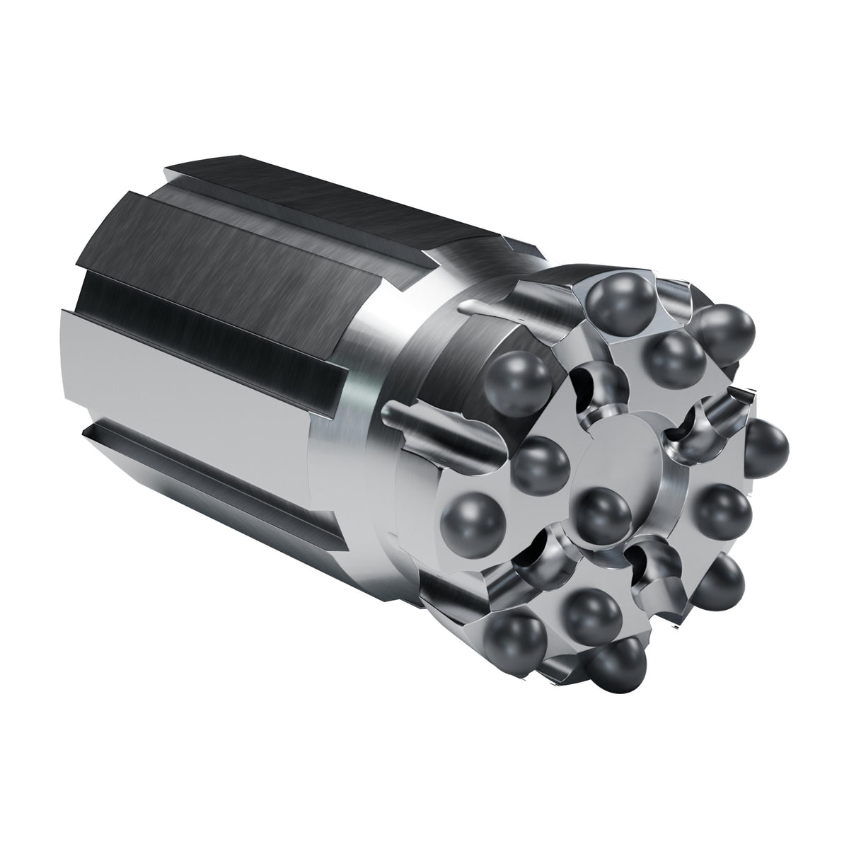 Rockmore T35 button bit, drop centre retrac, 8 gauge + 4 front + 1 centre buttons, 4 front flushing holes (render)