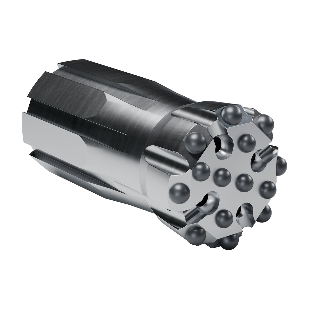 Rockmore T51 button bit, flat face XTRAC, 8 gauge + 6 front buttons, 4 front flushing holes (render)