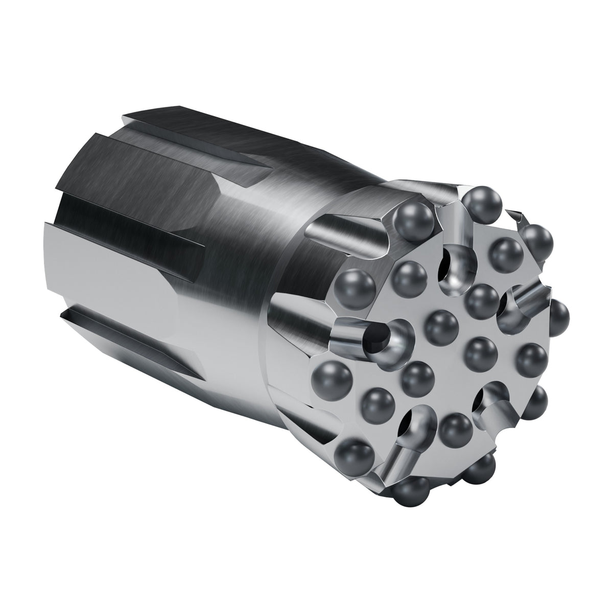 Rockmore T51 button bit, flat face, Starflow, XTRAC, 10 gauge + 9 front buttons, 5 front flushing holes (render)