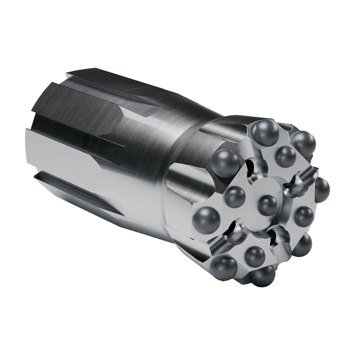 Rockmore T51 button bit, drop centre XTRAC, 8 gauge + 4 front + 1 centre buttons, 4 front flushing holes (render)