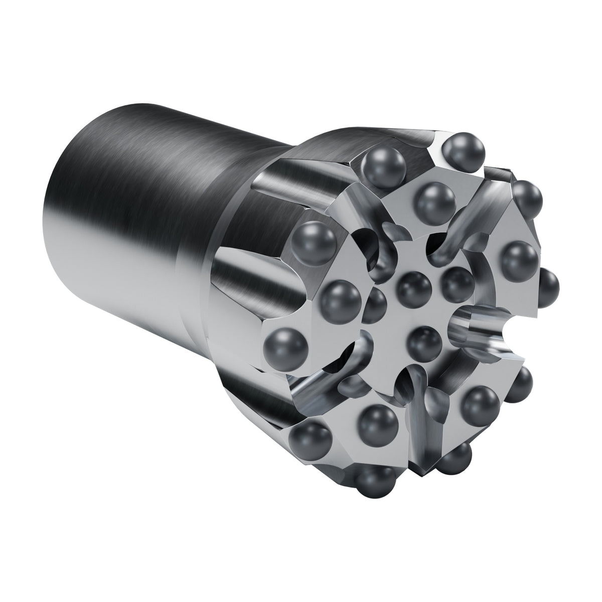 Rockmore XT51 button bit, drop centre, Starflow, 10 gauge + 5 front + 4 centre buttons, 5 front flushing holes (render)