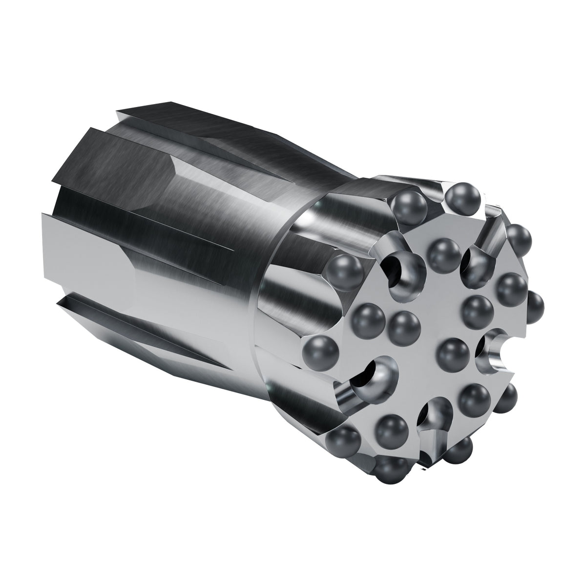 Rockmore XT51 button bit, flat face, Starflow, XTRAC, 10 gauge + 8 front buttons, 5 front flushing holes (render)