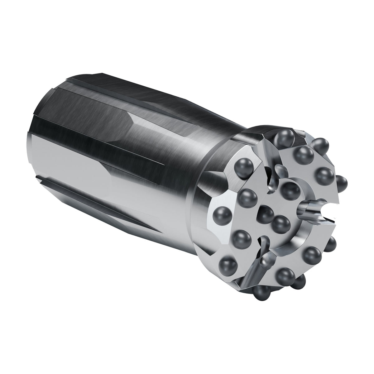 Rockmore XT51 button bit, drop centre XTRAC, 9 gauge + 6 front + 3 centre buttons, 3 front flushing holes (render)